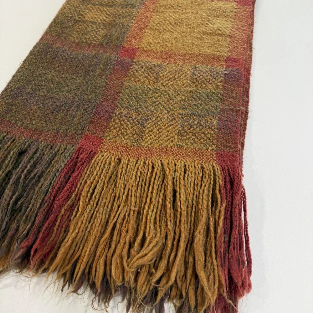 Kennebunk Weavers Throw Blanket Plaid Woven Fringe Made in USA Earth Tones 40x72